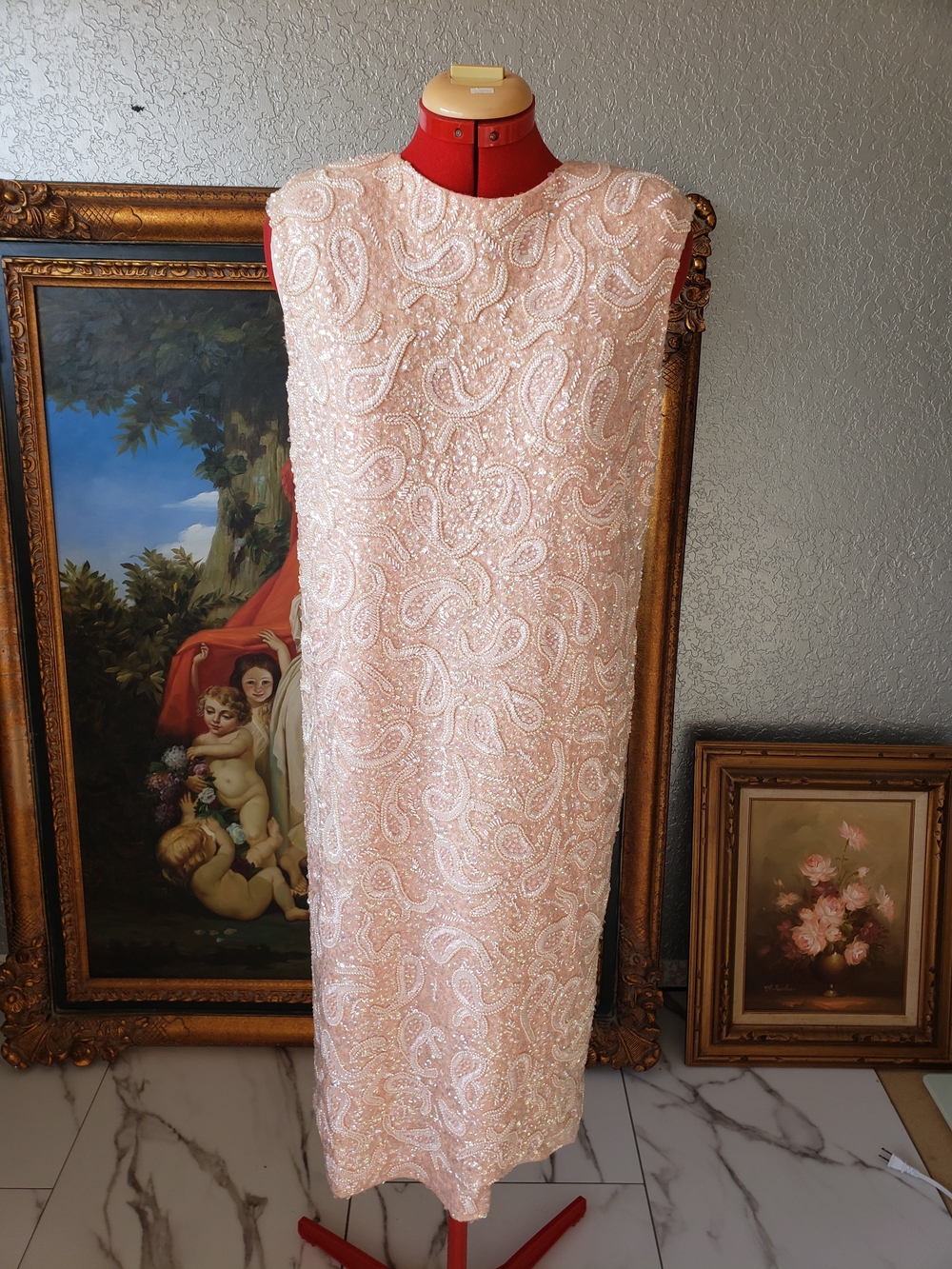 Embellished Light Pink Midi Sheath Dress